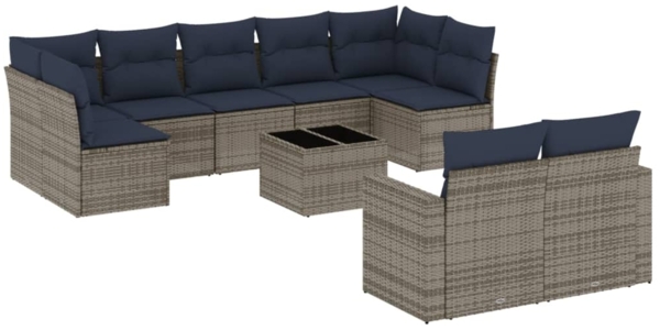 vidaXL 10-tlg. Garten-Sofagarnitur mit Kissen Grau Poly Rattan 3219421