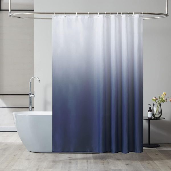 Duschvorhang Anti-Schimmel 180x180 Textil Wasserdicht Weiß-Dunkelblau