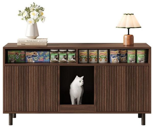 Yorbay Mehrzweckschrank Katzentoilettenschrank 120 cm mit Sandauffangmatte Sideboard TV Schrank