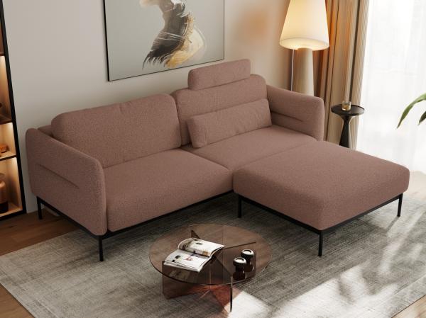 L - förmige Ecke mit Metallbeine, lose Kissen und Taschenfedern, Schlafsofa - SALENTO - Rosa Boucle