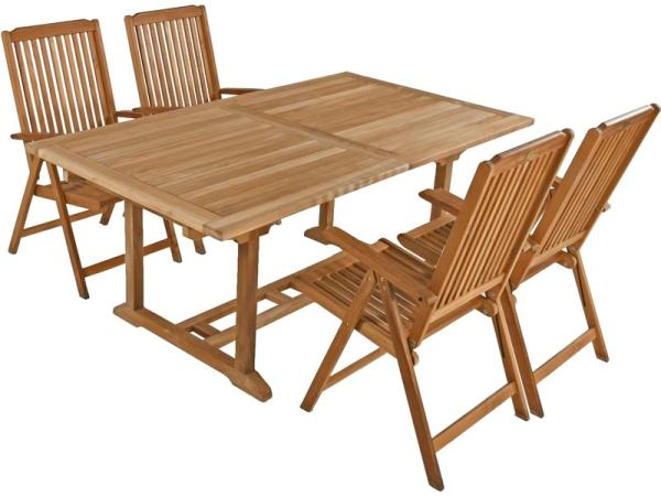 5tlg. Teak Tischgruppe Gartenmöbel Gartentisch Stuhl Garten Hochlehner Tisch