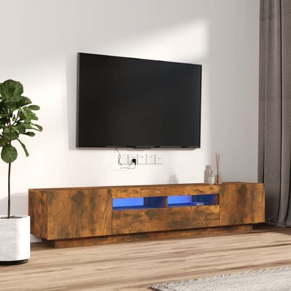 2-tlg. TV-Schrank-Set LED-Leuchten Räuchereiche Holzwerkstoff [3120170]