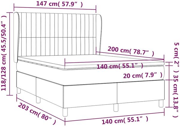 vidaXL Boxspringbett mit Matratze Dunkelblau 140x200 cm Samt 3129337 Bild 8