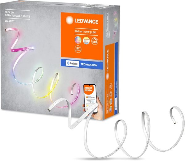 Ledvance LED Smartes LED Lichtband mit Bluetooth Technologie für Innen, 3 Meter Länge, Lichtfarbe änderbar (2000-6500K), RGB Farben änderbar, Steuerbar mit Google, Alexa, SMART+ BT FLEX 3M