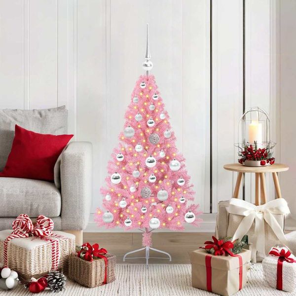 vidaXL Künstlicher vorbeleuchteter Weihnachtsbaum Rosa 120 cm PVC 3397055