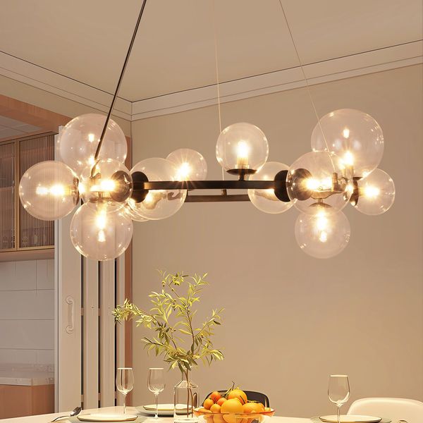 ZMH Pendelleuchte Esstisch Hängelampe Wohnzimmer - G9 14 Flammen Modern Transparent Treppe