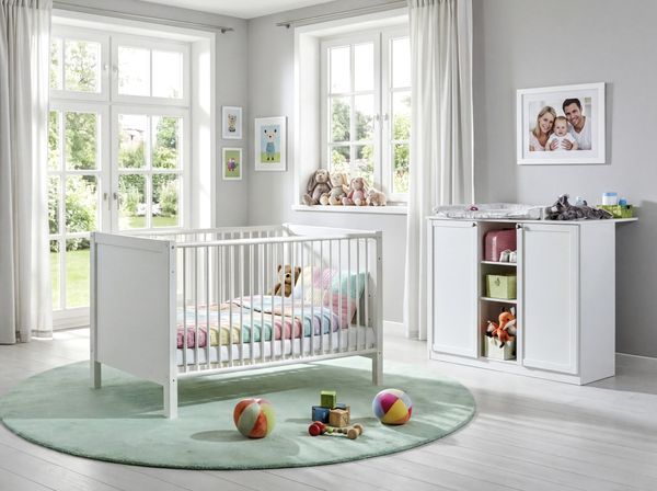 Babyzimmer-Set Kinderzimmer Babybett & Wickelkommode, Landhaus Weiß