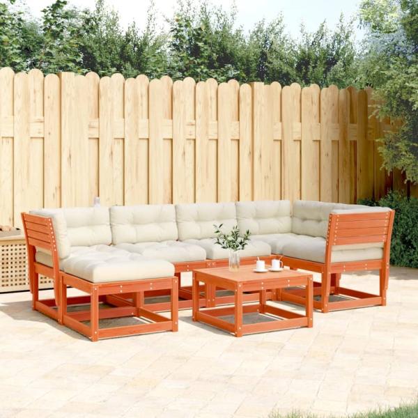 vidaXL 6-tlg. Garten-Sofagarnitur mit Kissen Wachsbraun Kiefernholz 3217037