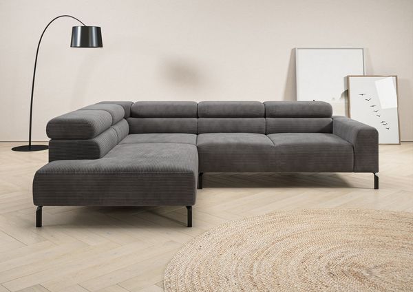 Places of Style Ecksofa Antonelli, L-Form, inkl. Kopfteilverstellung, Breite 276 cm, ohne Sitztiefenverstellung, in Cord, dunkelgrau