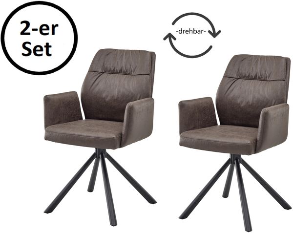 Armlehnstuhl >Mara< (2er-Set) in braun/schwarz - 57x91x62 (BxHxT)