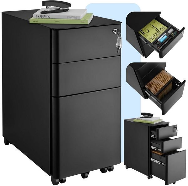tectake Rollcontainer Aktenrollschrank, aus pulverbeschichtetem Stahl