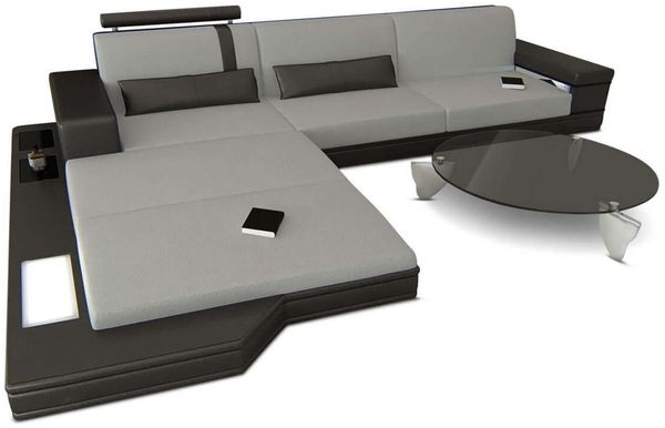 Stoffsofa Messana L-Form – Komfort & Design - Mikrofaserstoff - Hellgrau-Schwarz - Links