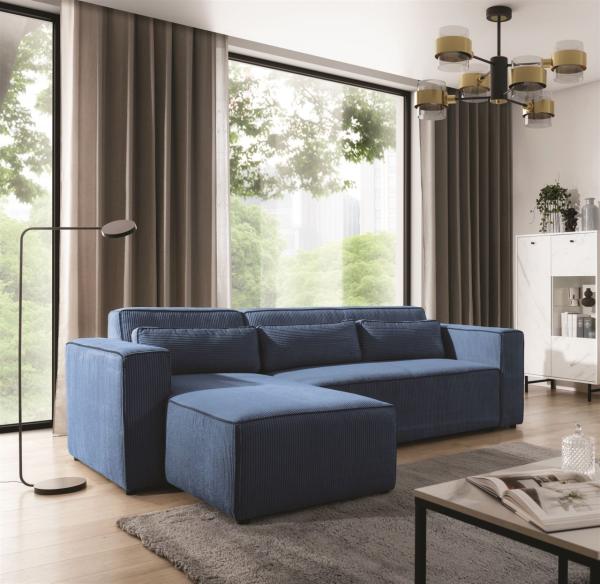 Ecksofa Schlafsofa WALDO Stoff Poso Blau Ottomane Links