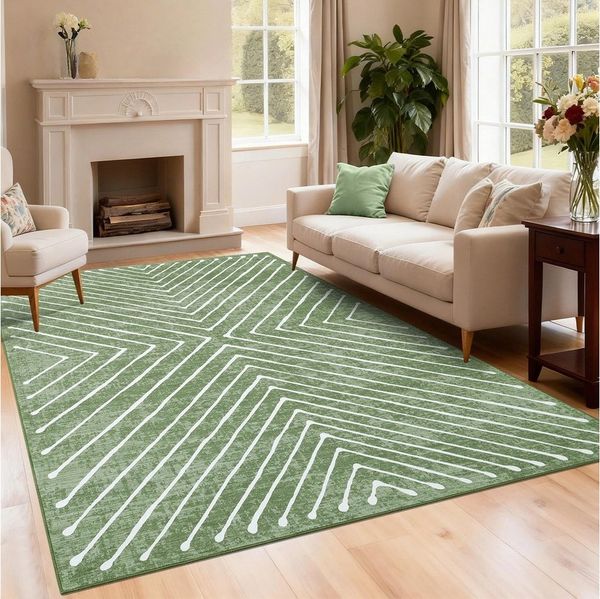 GarveeMore Teppich Faltbarer Kurzflor-Teppich 1160 g/m², 100% Polyester (Faux-Kaschmir), rechteckig, Höhe: 6 mm, modernes geometrisches Linienmuster, rutschfeste Rückseite