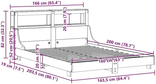 vidaXL Massivholzbett ohne Matratze Wachsbraun 160x200 Kiefernholz 3306416 Bild 12
