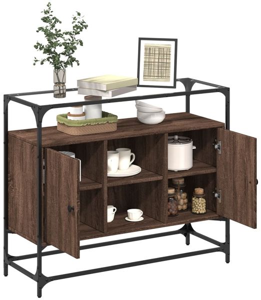 vidaXL Sideboard mit Glasplatte Braun Eiche 98x35x81 cm Holzwerkstoff 846073 Bild 3