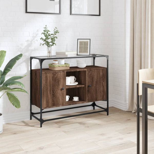 vidaXL Sideboard mit Glasplatte Braun Eiche 98x35x81 cm Holzwerkstoff 846073