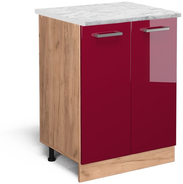 Küchenunterschrank R-Line Rot Hochglanz 60 cm AP Marmor Vicco