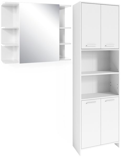 Badmöbel-Set Maris Weiß 2 Teile, mit Hochschrank und Bad Spiegelschrank Vicco
