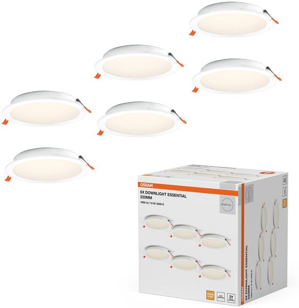 Osram Essential LED Einbaustrahler 220mm 18W Weiß, Downlight warmweiß 3000K, Deckenspot Einbau PP-Gehäuse IP20