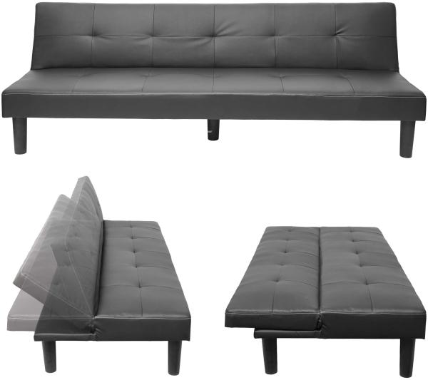 3er-Sofa HWC-G11, Couch Schlafsofa Gästebett Bettsofa Klappsofa, Schlaffunktion 195cm ~ Kunstleder, schwarz