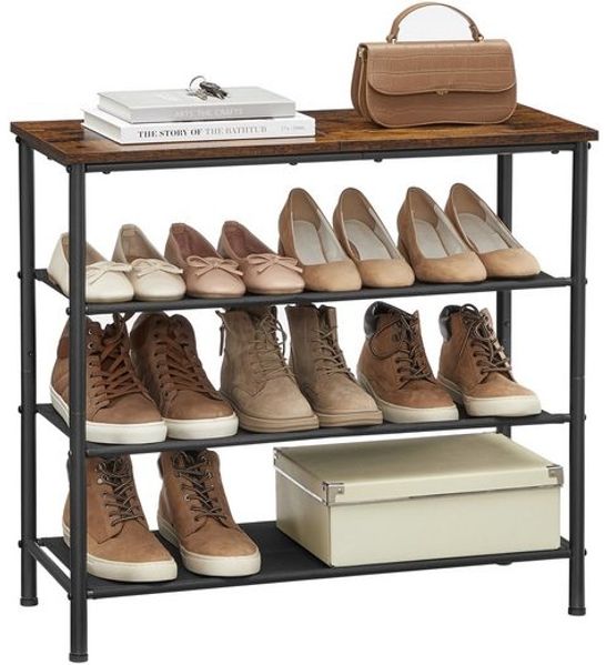 Vasagle Schuhregal mit 5 Ebenen, platzsparend für Eingangsbereich, 4 Stoffablagen, große Oberfläche für Taschen, Schuhablage, Metall, Industrie-Design, vintagebraun-schwarz LBS035B01