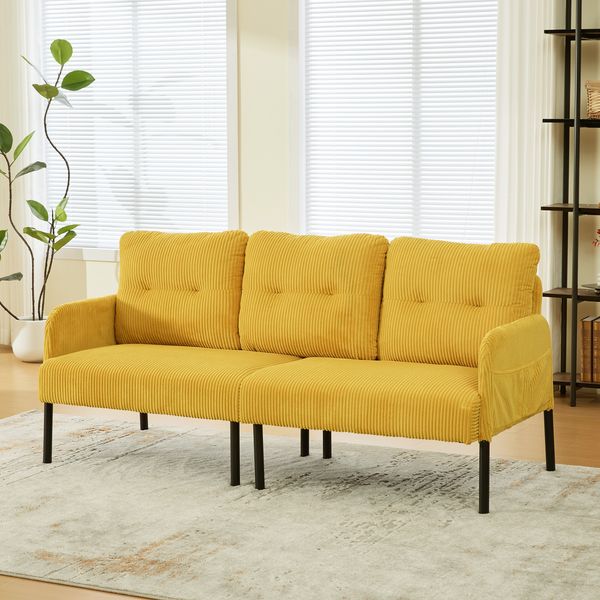 LVHOM 3-Sitzer Sofa mit Metallsockel, Polstersofa mit Seitentaschen, Loungesofa aus Cordstoff, Ergonomisches Stoffsofa, 171x72x80cm