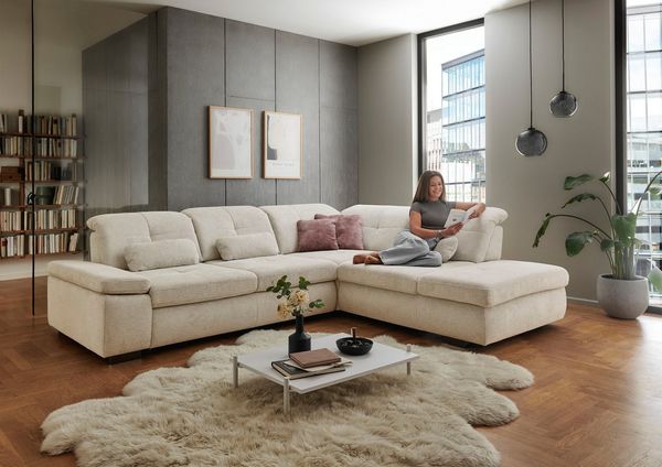 Die PlanBar Ecksofa MP-IN16012 L-Form mit Federkern-Polsterung, inkl. Sitztiefenverstellung, optional mit Funktionen