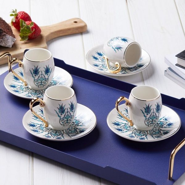 Karaca Kaffeeservice Karaca İznik 80 ml Türkische Kaffeetassen-Set 6er mit Untertassen