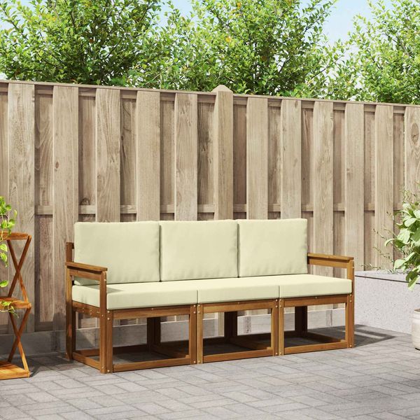 vidaXL Outdoor-Sofagarnitur mit Kissen 3 pcs Natur und Creme 3365928