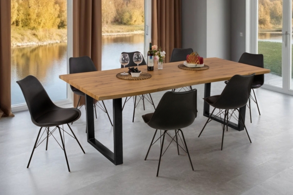 Esstisch Baumkante Holz-Optik Wildeiche 220 x 100 U-Gestell schwarz JOSY 142463998