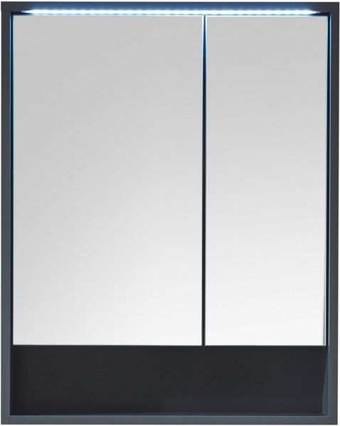 LUCERA Spiegelschrank Bad mit LED-Beleuchtung in Grau matt - Badezimmerspiegel Schrank mit viel Stauraum - 60 x 75 x 20 cm (B/H/T)