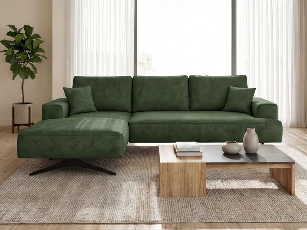 GRAINGOLD Ecksofa L-Form Leto, Wohnzimmer Ecksofa, Metallbeine, Velvet-Stoff, Grün, Links