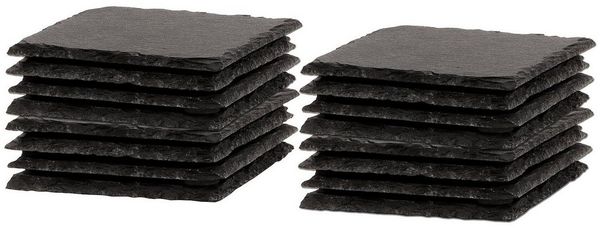 BigDean Schiefer-Untersetzer Set 16 teilig 10x10 cm quadratische Tisch-Untersetzer Servierplatten - 4 Gummifüße zum Schutz