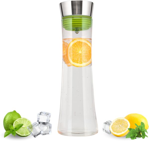 Glaskaraffe CAROLA mit Silikonfuß - zerlegbarer Deckel - 1 Liter, grün