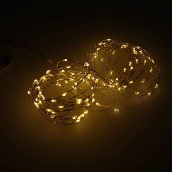 LED Lichterkette 100 LEDs warmweiß gold Batterie Weihnachtsdeko 495cm