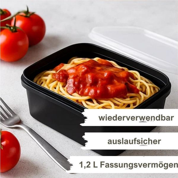 mikken Frischhaltedose 1200ml schwarz - Kunststoffbox Aufbewahrungsdose Plastikdose, (Spar-Set, 10-tlg, 10er-100er Set), Heiß- bis 100 °C und Kaltabfüllung, luftdicht, stapelbar