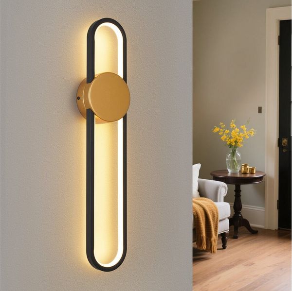 Nettlife LED Wandleuchte Innen Schwarz 12W Treppenhauslampe 60cm Flurlampe Modern 3000K, LED fest integriert, Warmweiß, Minimalistische Wandbeleuchtung für Schlafzimmer Wohnzimmer Flur