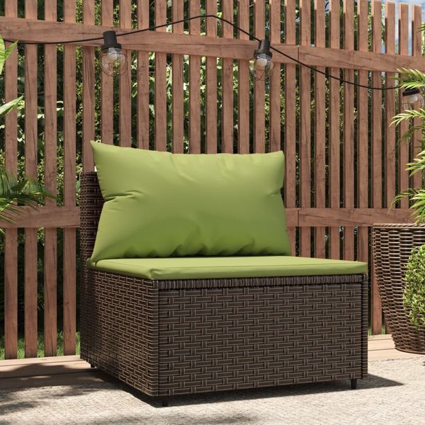 vidaXL Garten-Mittelsofa mit Kissen Braun Poly Rattan 319833