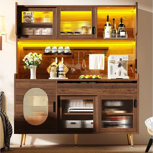 Celya Küchenbuffet Buffetschrank Landhaus mit LED und Lochwand (145 x 39 x 171 cm, 5 Türen und 1 Schublade) vielseitig einsetzbar in Küche, Esszimmer oder Wohnzimmer