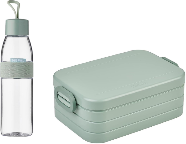Mepal Take a Break midi + Trinkflasche Ellipse 500 ml Nordic Sage Lunchbox mit Trennwand ideal für Mealprep-kohlensäuregeeignet auslaufsicher bruchfestes Material, Promotion-Set