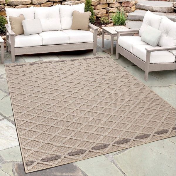Teppium Teppich Rauten Design, Rechteckig, Höhe: 8 mm, In& Outdoor Teppich Beige Rauten Design für Küchen Balkon Terrasse