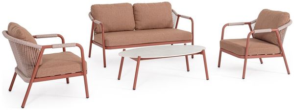 4er Set Garten-Set Tevma - Aluminium, Olefin-Seilgeflecht, Kupfer