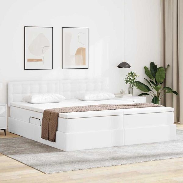 vidaXL Bett mit Stauraum und LED Reinweiß 200 x 200 cm Kunstleder 3371546