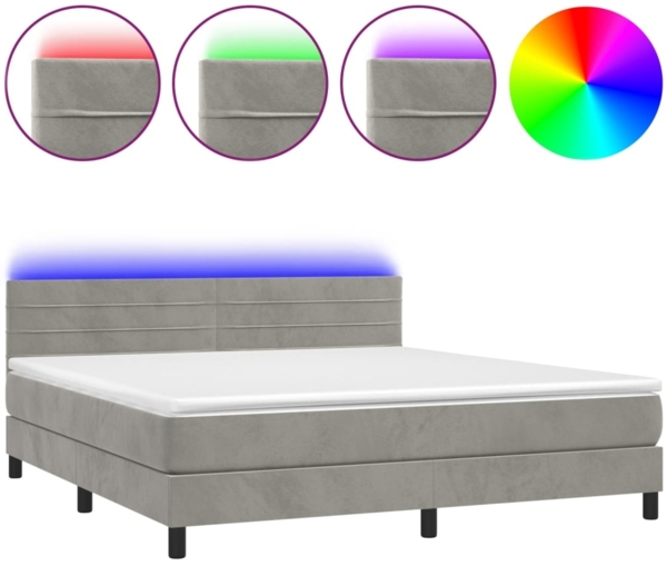 vidaXL Boxspringbett mit Matratze & LED Hellgrau 160x200 cm Samt 3134471