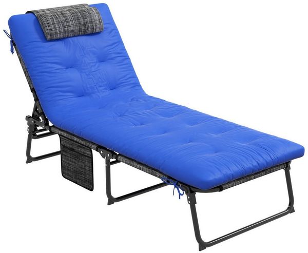 Outsunny Gartenliege mit Kopfkissen, 4-Fach verstellbare Rückenlehne, wetterfest Liegestuhl, 1 St, klappbar Sonnenliege, bis 120 kg belastbar, für Garten Outdoor Pool, Blau