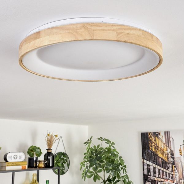 hofstein Deckenleuchte Deckenlampe aus Holz/Metall/Kunststoff in Natur/farbenWeiß, LED wechselbar, 3000 Kelvin, im skandinavisch/modernen Design mit rundem Schirm (40cm), 1-flammig