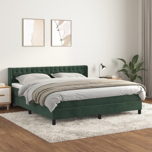 vidaXL Boxspringbett mit Matratze Dunkelgrün 160x200 cm Samt 3131150