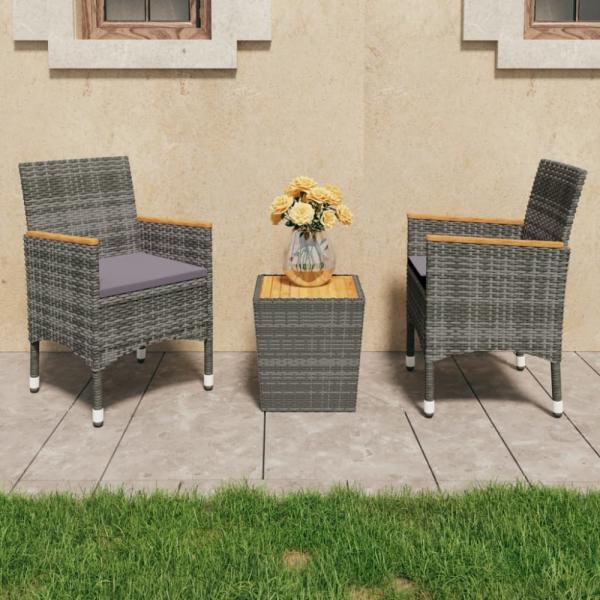 vidaXL 3-tlg. Bistro-Set Poly Rattan und Akazienholz Grau 3058367