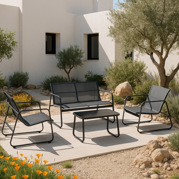 Gartenmöbelset Palencia Hellgrau Schwarz en. casa